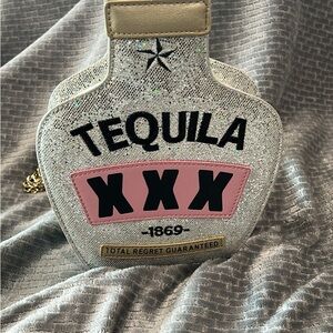 Silver and Pink Tequila Bottle Shaped Bag